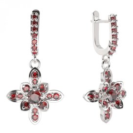 BG květ náušnice 404-84 Stříbro 925 - rhodium Granát