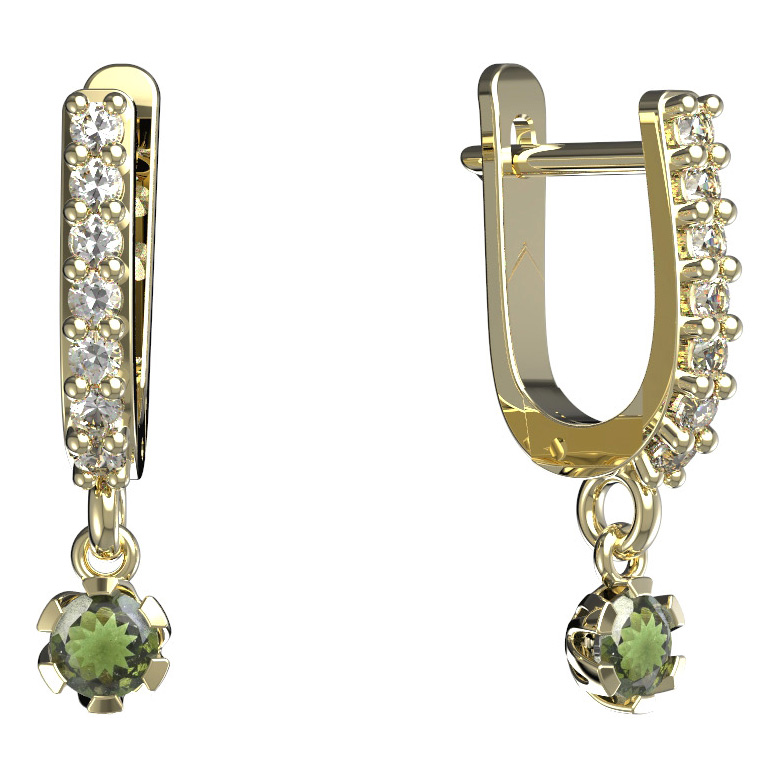 BG vltavínové náušnice 869 Žluté zlato - 585 Vltavín a diamant