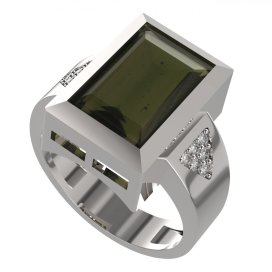 BG pánský prsten s granátem nebo vltavínem   713 Bílé zlato - 585 Vltavín a diamant