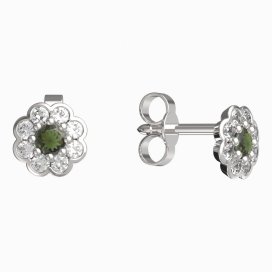 BG vltavínové náušnice 552 Bílé zlato - 585 Vltavín a diamant