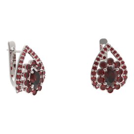 BG náušnice s centrálním oválným kamenem 517-90 Stříbro 925 - rhodium Granát