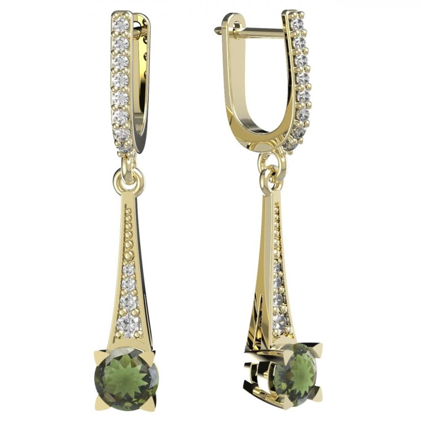 BG náušnice s vltavínem 985 Žluté zlato - 585 Vltavín a  kubický zirkon