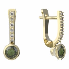 BG vltavínové náušnice 555 Žluté zlato - 585 Vltavín a diamant