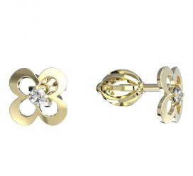 BG zlaté náušnice čtyřlístek 829 Žluté zlato - 585 Diamant