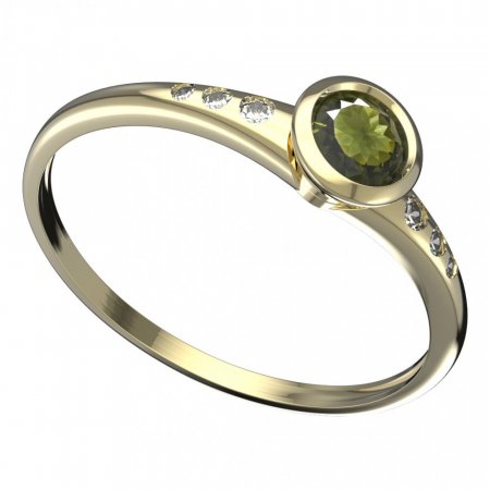 BG vltavínový prsten 555K - Kov: Žluté zlato 585, Kámen: Vltavín a  kubický zirkon