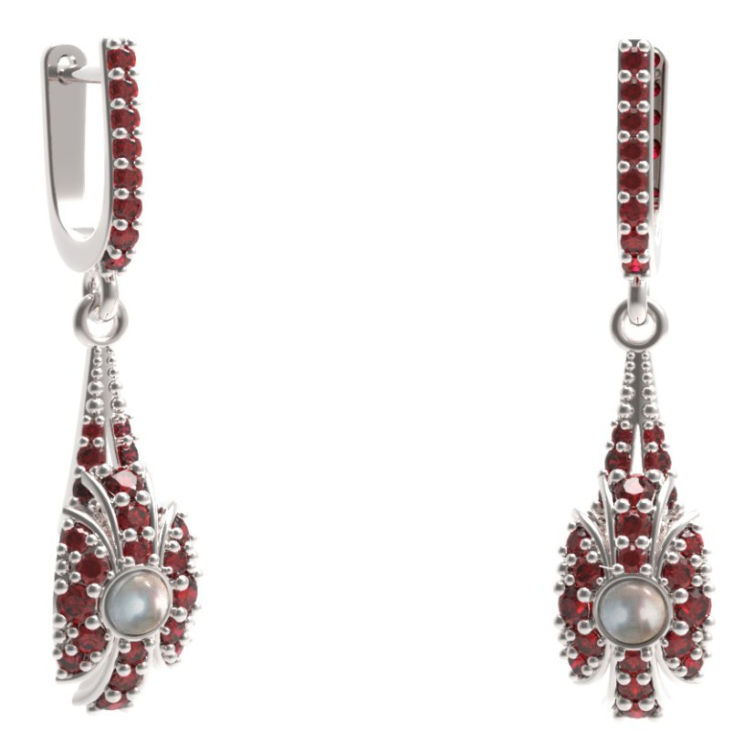 BG náušnice s přírodní perlou 537-G91 Stříbro 925 - rhodium Granát a perla