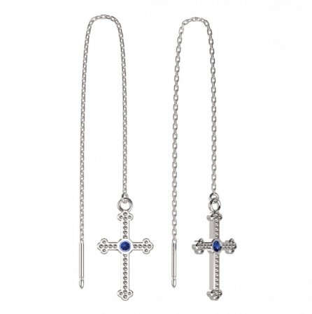 BeKid, Gold kids earrings -1110 - Switching on: Chain 9 cm, Metal: White gold 585, Stone: Dark blue cubic zircon