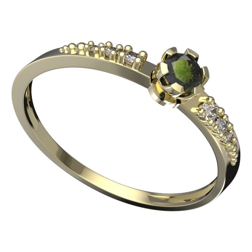 BG vltavínový prsten 869D Žluté zlato - 585 Vltavín a diamant