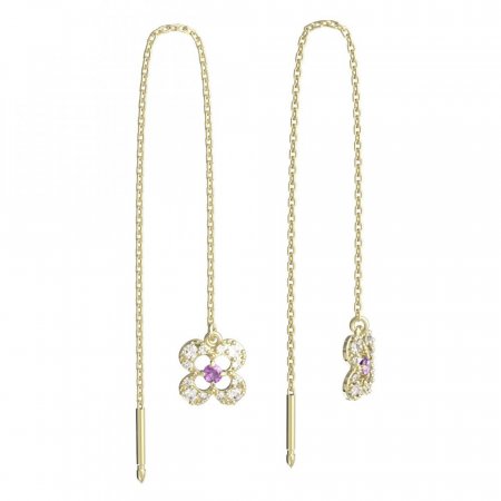 BeKid, Gold kids earrings -830 - Switching on: Chain 9 cm, Metal: Yellow gold 585, Stone: Pink cubic zircon