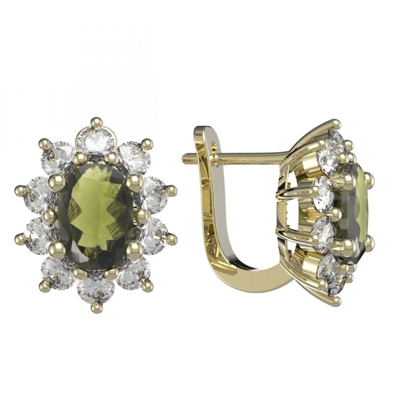 BG náušnice vsazený granát 756 Stříbro 925 - pozlacené Vltavín a  kubický zirkon