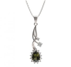 BG přívěs s centrálním kapkovitým kamenem 505-P Stříbro 925 - rhodium Vltavín a  kubický zirkon