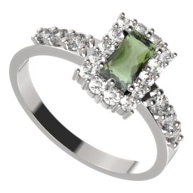 BG prsten 431-Z obdelníkového tvaru Stříbro 925 - rhodium Vltavín a  kubický zirkon