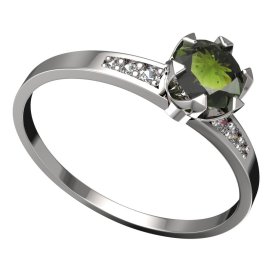 BG vltavínový prsten 872J Bílé zlato - 585 Vltavín a diamant
