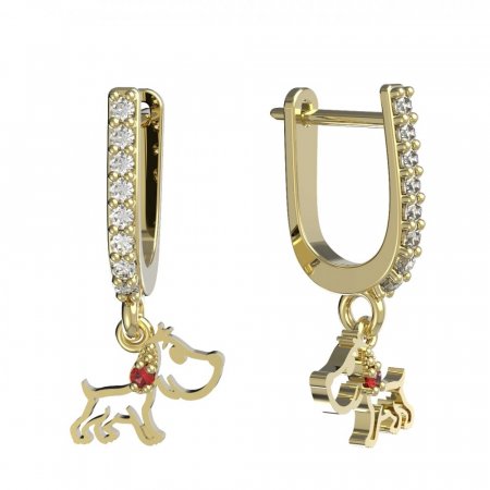 BeKid, Gold kids earrings -1159 - Switching on: English, Metal: Yellow gold 585, Stone: Red cubic zircon