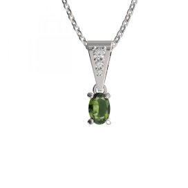 BG přívěs s centrálním oválným kamenem 710 Stříbro 925 - rhodium Vltavín a kubický zirkon