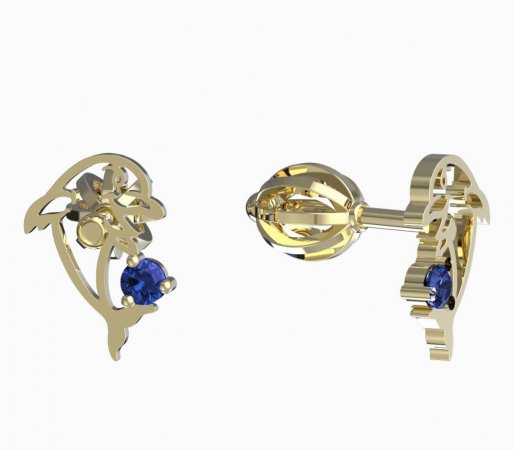 BeKid, Gold kids earrings -1183 - Switching on: Screw, Metal: Yellow gold 585, Stone: Dark blue cubic zircon