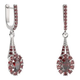 BG náušnice s centrálním oválným kamenem 498-G91 Stříbro 925 - rhodium Granát