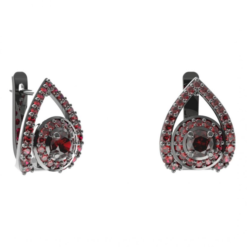 Stříbrné náušnice s českým granátem, ruthenium, anglické zapínání – 541-90