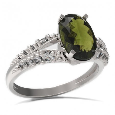 BG prsten s oválným kamenem 492-G - Kov: Stříbro 925 - rhodium, Kámen: Vltavín a granát