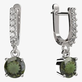 BG vltavínové náušnice 727 Bílé zlato - 585 Vltavín a diamant