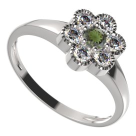 BG prsten kulatý 140-I Stříbro 925 - rhodium Vltavín a  kubický zirkon