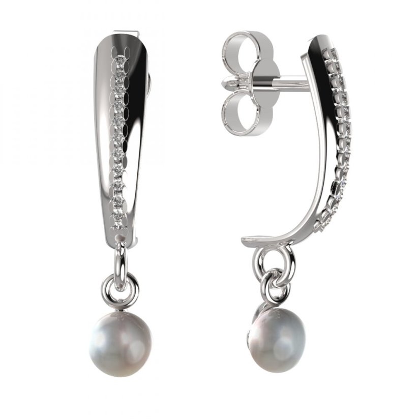 BG zlaté náušnice 1290 s bílou perlou Bílé zlato - 585 Diamant a perla