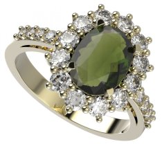 BG prsten oválný 972-Z Žluté zlato - 585 Vltavín a  kubický zirkon