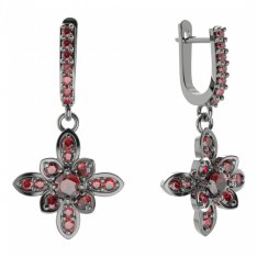 BG květ náušnice 404-84 Stříbro 925 - ruthenium (30-90dní) Granát