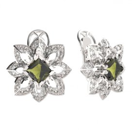 BG náušnice 733-R7 oválné Stříbro 925 - rhodium Vltavín a kubický zirkon