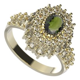 BG prsten 243-X oválného tvaru Stříbro 925 - pozlacené Vltavín a  kubický zirkon