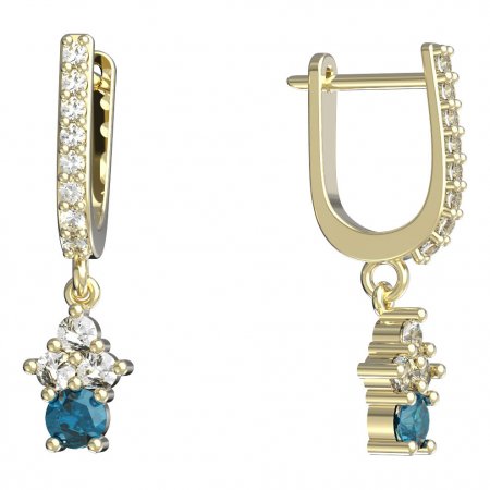 BeKid, Gold kids earrings -159 - Switching on: English, Metal: Yellow gold 585, Stone: Light blue cubic zircon