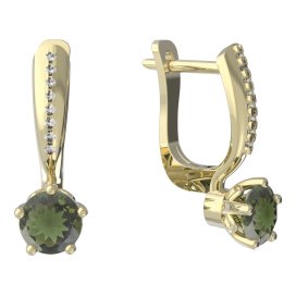 BG vltavínové náušnice 875 Žluté zlato - 585 Vltavín a diamant