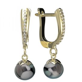 BG zlaté náušnice 561 s černou perlou Žluté zlato - 585 Diamant a tahiti perla