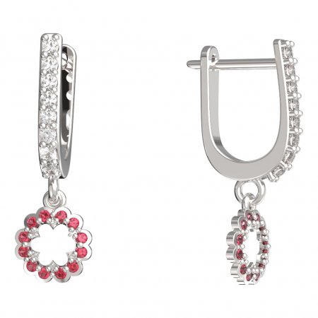 BeKid, Gold kids earrings -855 - Switching on: English, Metal: White gold 585, Stone: Red cubic zircon