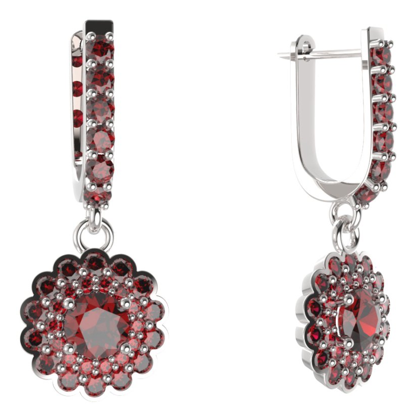 BG kulaté náušnice 463-94 Stříbro 925 - rhodium Granát