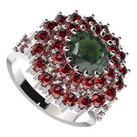 BG prsten kulatý 457-Y Stříbro 925 - rhodium Vltavín a granát