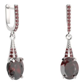 BG náušnice s centrálním oválným kamenem 493-G91 Stříbro 925 - rhodium Granát