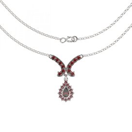 BG náhrdelník osázený kameny:granát  265 Stříbro 925 - rhodium Granát