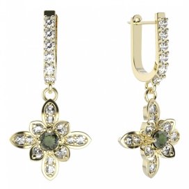 BG květ náušnice 404-94 Stříbro 925 - pozlacené Vltavín a  kubický zirkon