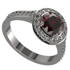 BG zlatý a stříbrný prstýnek 1469 Bílé zlato - 585 Granát a diamant