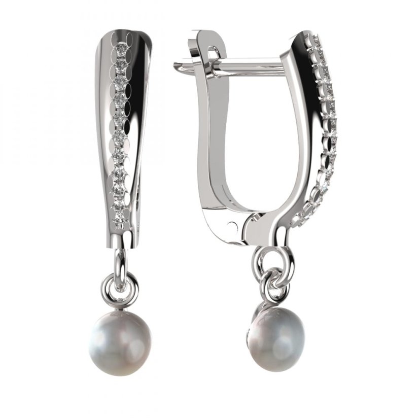 BG zlaté náušnice 1290 s bílou perlou Bílé zlato - 585 Diamant a perla