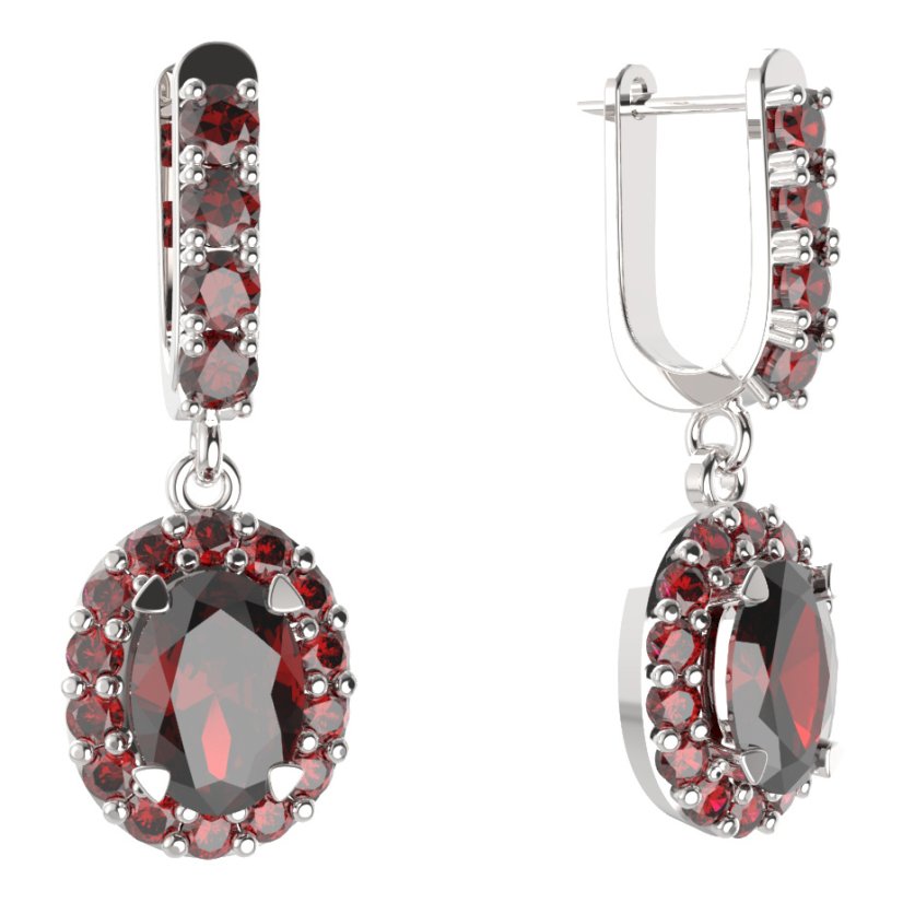 BG  náušnice 728 Stříbro 925 - rhodium Granát