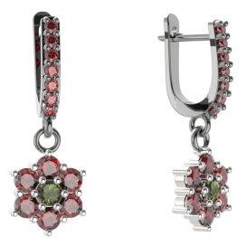 BG  náušnice 002 Stříbro 925 - rhodium Vltavín a granát