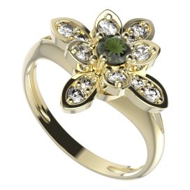 BG prsten květ 404-V Stříbro 925 - pozlacené Vltavín a  kubický zirkon