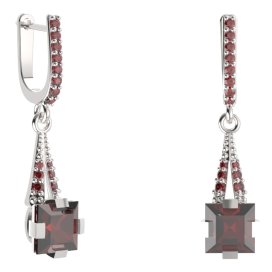 BG náušnice s centrálním čtvercovým kamenem 496-G91 Stříbro 925 - rhodium Granát