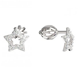 BG zlaté náušnice hvězdička 826 Bílé zlato - 585 Bílý kubický zirkon