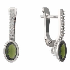 BG vltavínové náušnice 559 Bílé zlato - 585 Vltavín a diamant