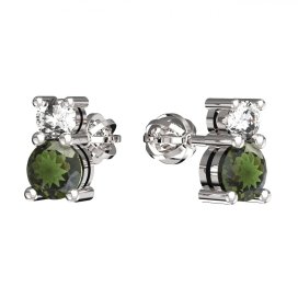BG  náušnice s granátem nebo vltavínem 746 Stříbro 925 - rhodium Vltavín a  kubický zirkon