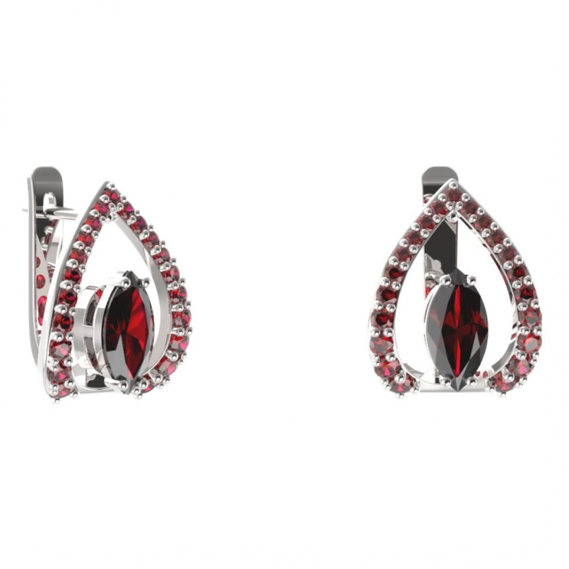 BG náušnice s centrálním oválným kamenem 483-90 Stříbro 925 - rhodium Granát