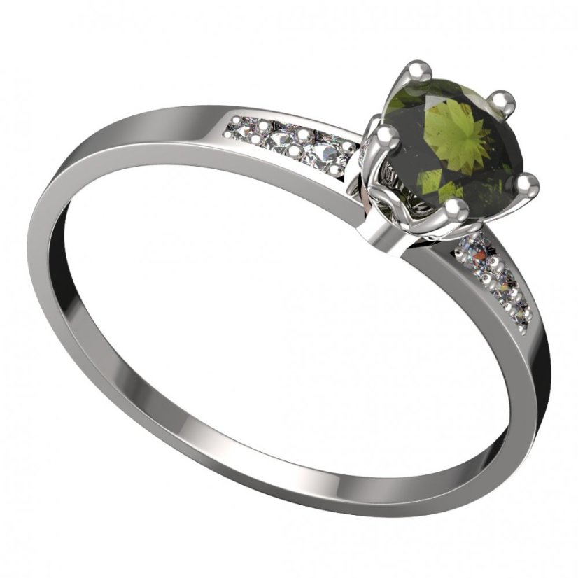 BG vltavínový prsten 875J Bílé zlato - 585 Vltavín a diamant